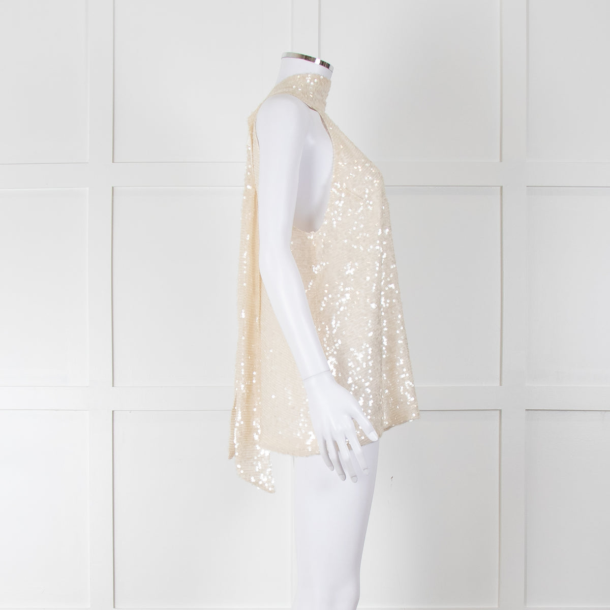 Galvan London Cream Sequin Halter Neck Top