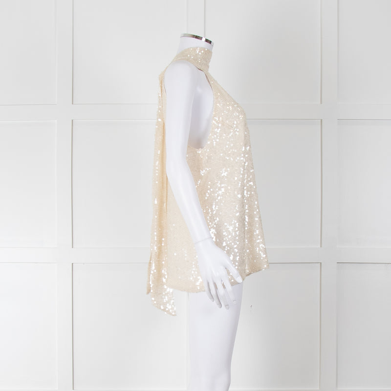 Galvan London Cream Sequin Halter Neck Top
