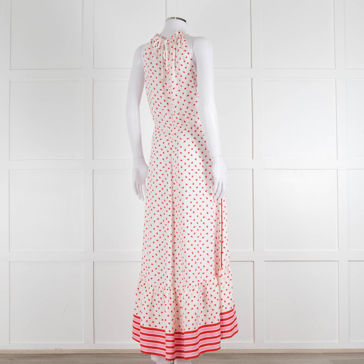 Me + Em Cream Red Pink Polka Dot Sleeveless Maxi Dress