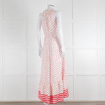 Me + Em Cream Red Pink Polka Dot Sleeveless Maxi Dress