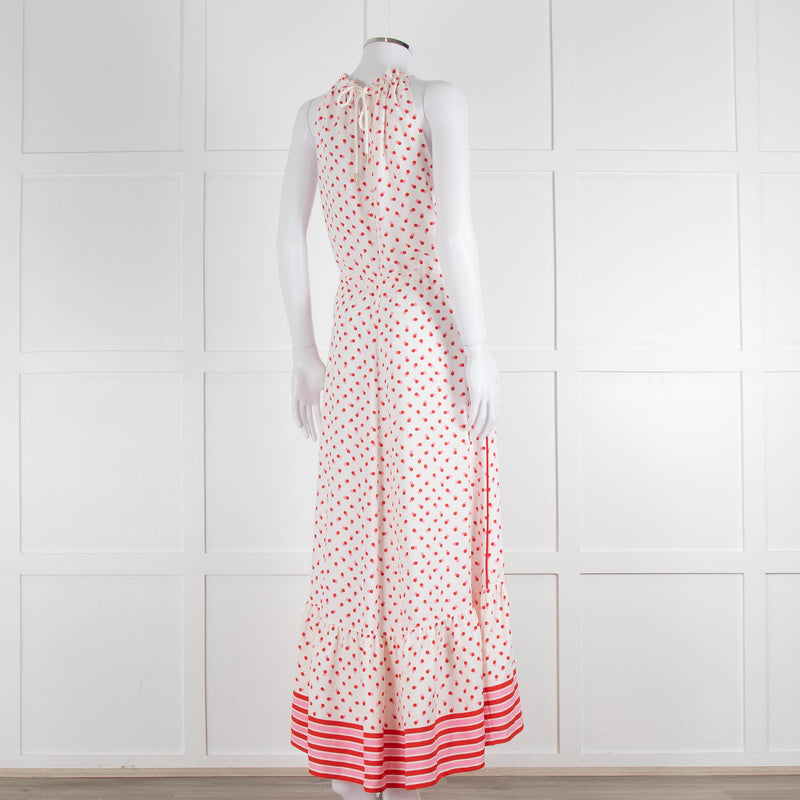 Me + Em Cream Red Pink Polka Dot Sleeveless Maxi Dress