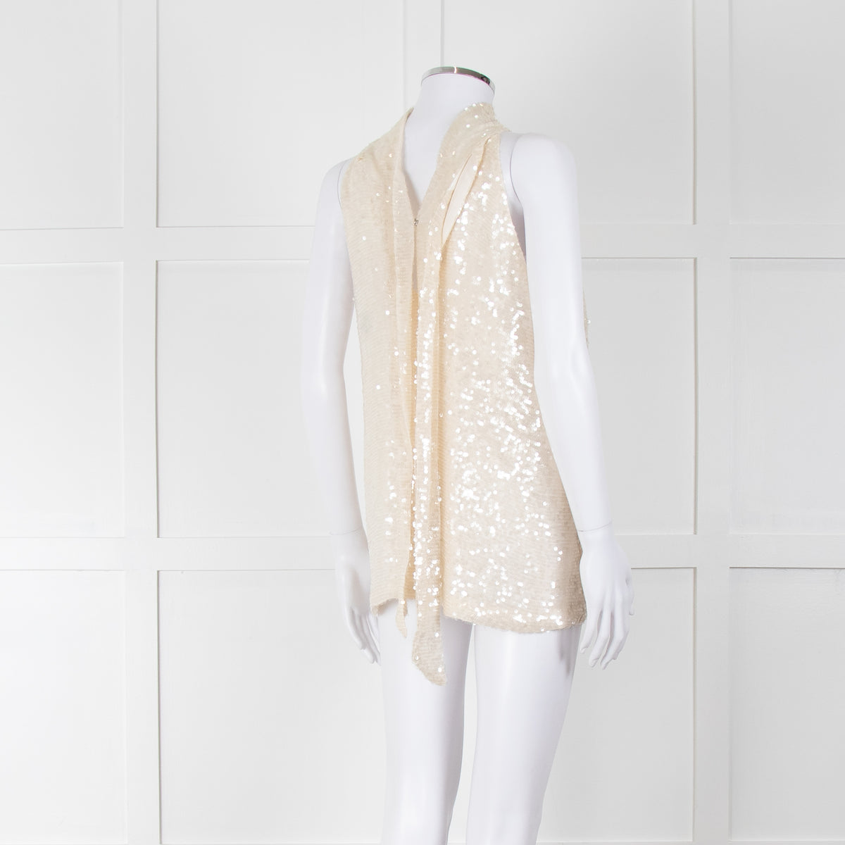 Galvan London Cream Sequin Halter Neck Top