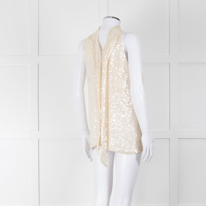 Galvan London Cream Sequin Halter Neck Top