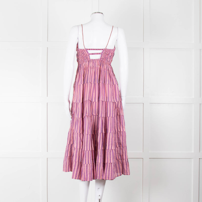 Free People Pink Purple Striped Tiered Sleeveless Dress