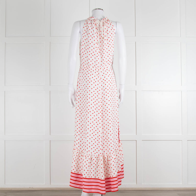 Me + Em Cream Red Pink Polka Dot Sleeveless Maxi Dress