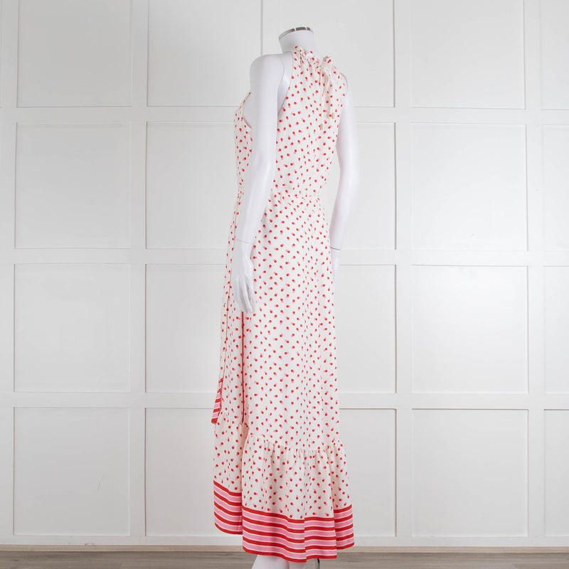Me + Em Cream Red Pink Polka Dot Sleeveless Maxi Dress