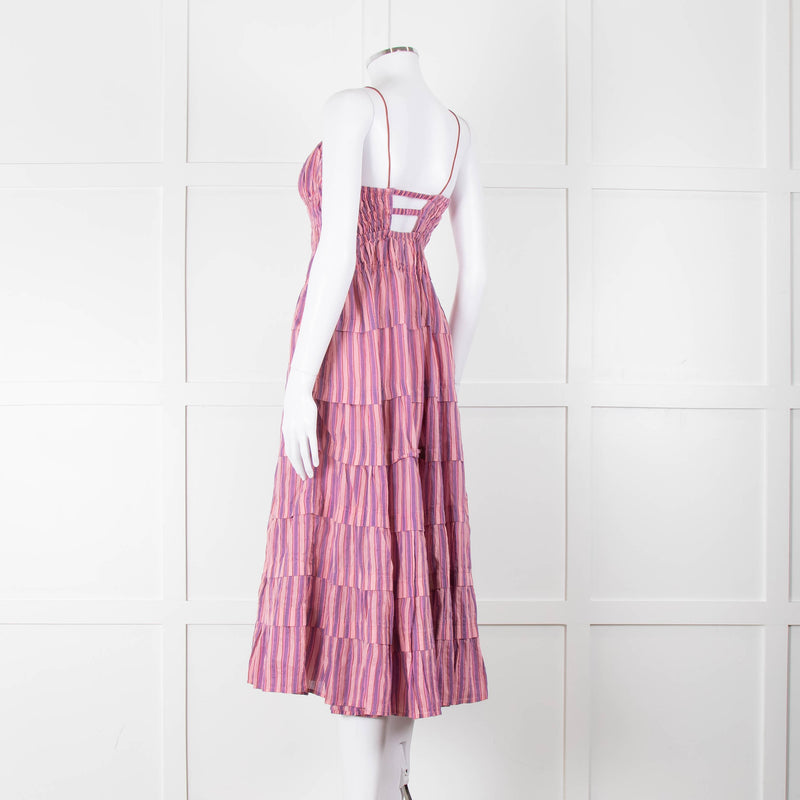 Free People Pink Purple Striped Tiered Sleeveless Dress