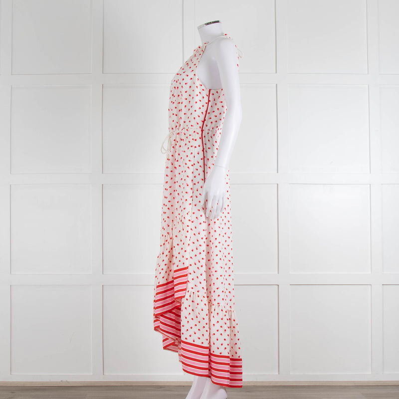 Me + Em Cream Red Pink Polka Dot Sleeveless Maxi Dress