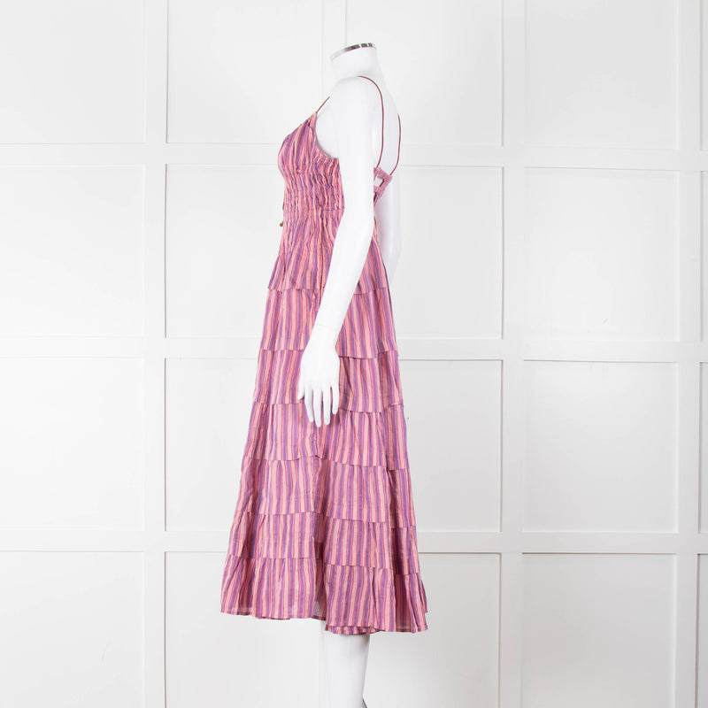Free People Pink Purple Striped Tiered Sleeveless Dress