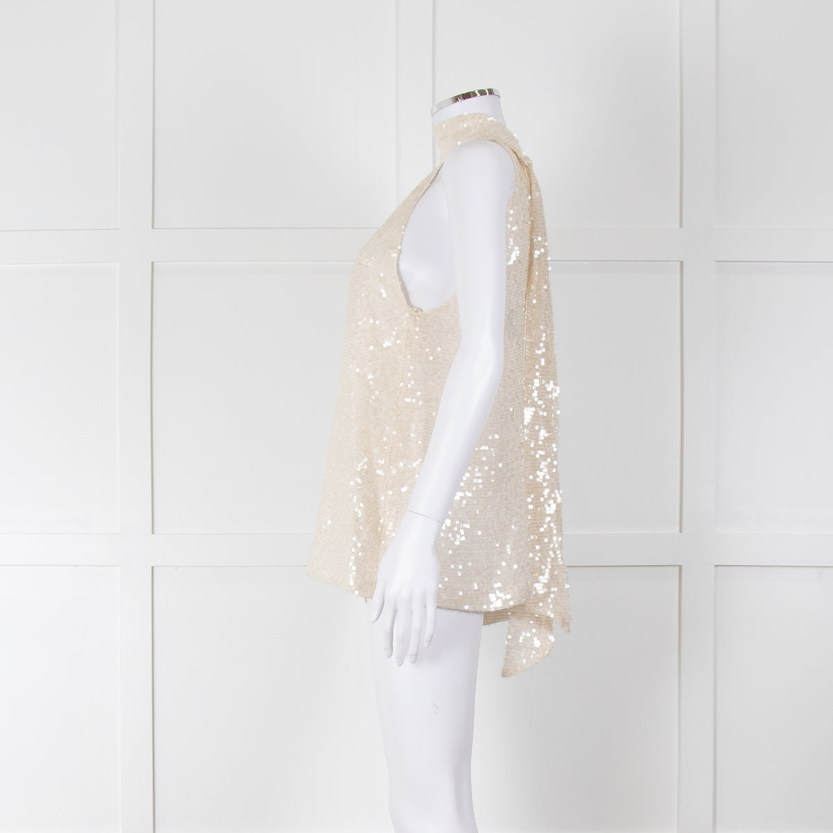 Galvan London Cream Sequin Halter Neck Top