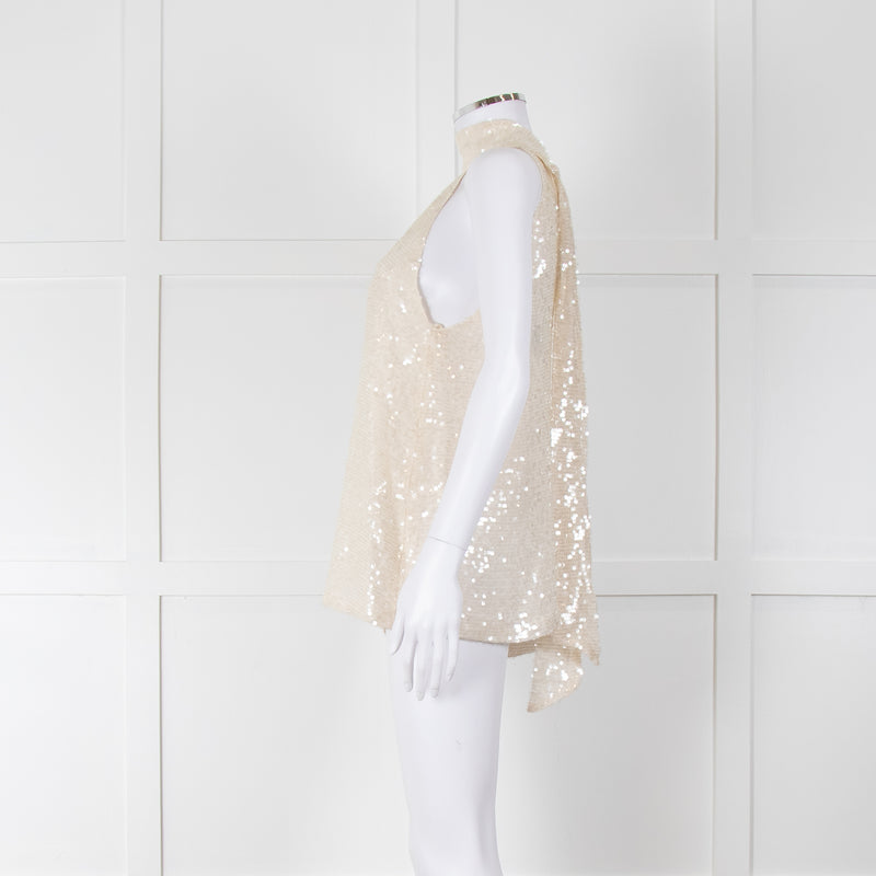 Galvan London Cream Sequin Halter Neck Top