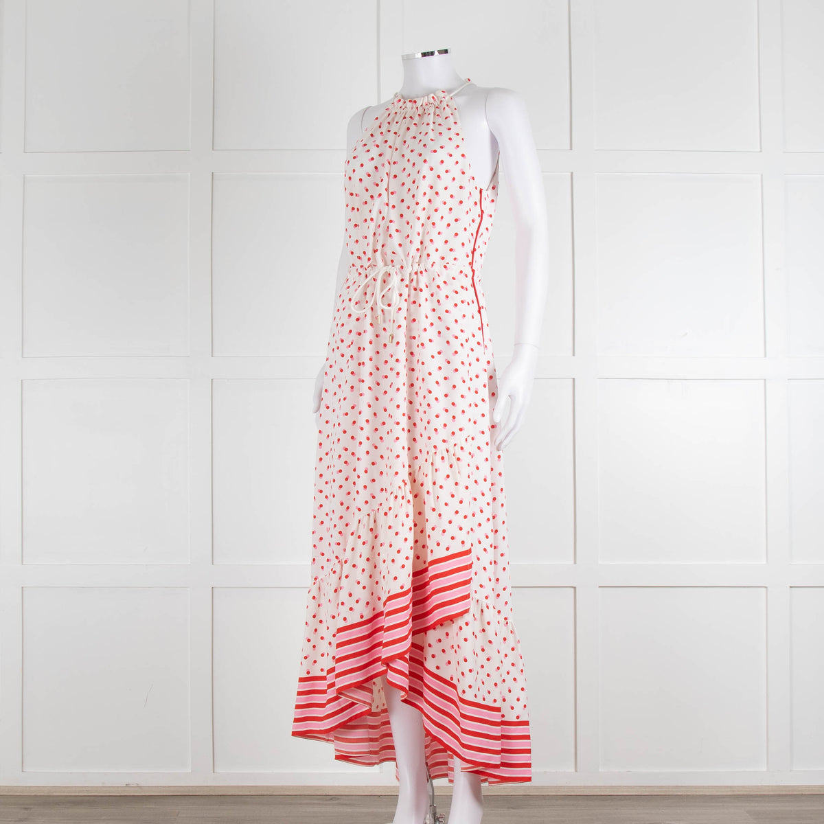 Me + Em Cream Red Pink Polka Dot Sleeveless Maxi Dress