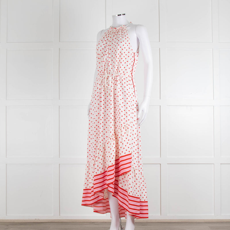 Me + Em Cream Red Pink Polka Dot Sleeveless Maxi Dress