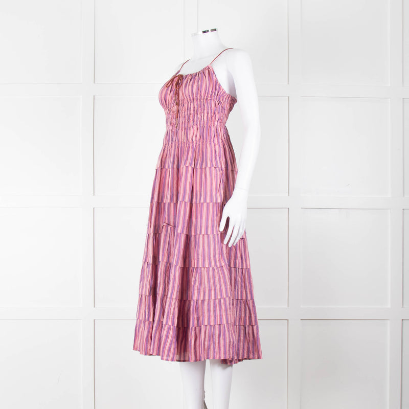 Free People Pink Purple Striped Tiered Sleeveless Dress