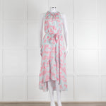 Heidi Klein Pale Blue Pink Floral Sleeveless Silk Belted Dress