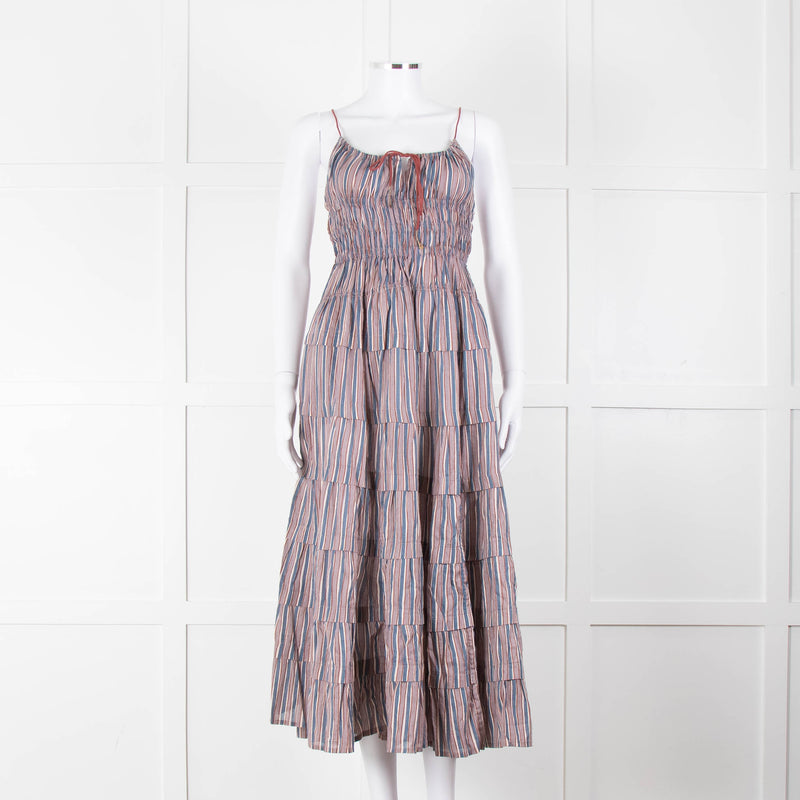 Free People Blue Lilac Striped Tiered Sleeveless Dress