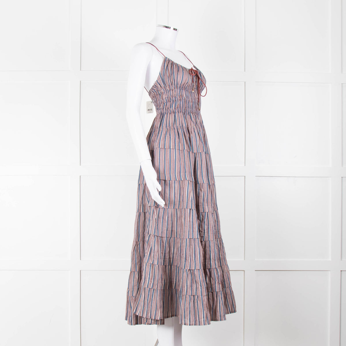 Free People Blue Lilac Striped Tiered Sleeveless Dress