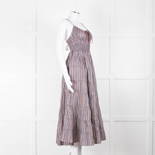 Free People Blue Lilac Striped Tiered Sleeveless Dress