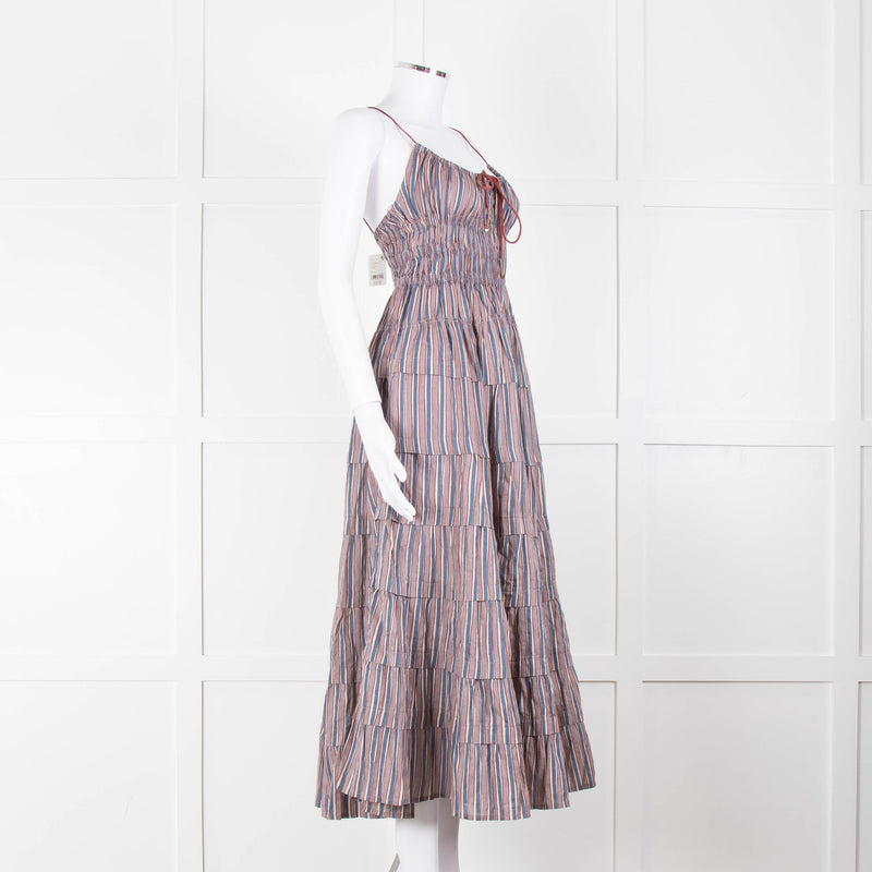 Free People Blue Lilac Striped Tiered Sleeveless Dress