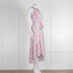 Heidi Klein Pale Blue Pink Floral Sleeveless Silk Belted Dress