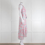 Heidi Klein Pale Blue Pink Floral Sleeveless Silk Belted Dress