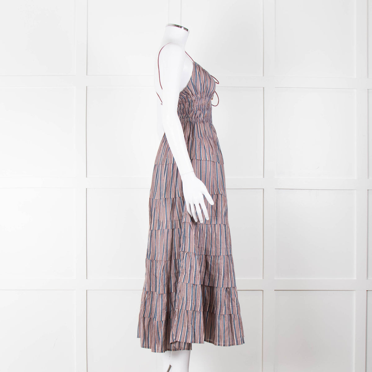 Free People Blue Lilac Striped Tiered Sleeveless Dress