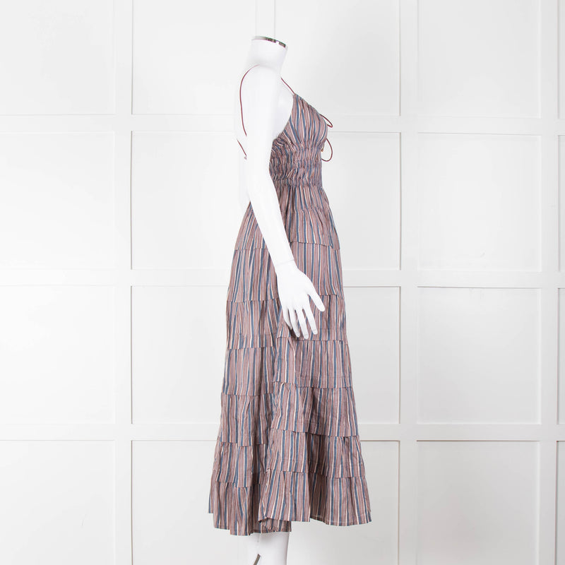 Free People Blue Lilac Striped Tiered Sleeveless Dress