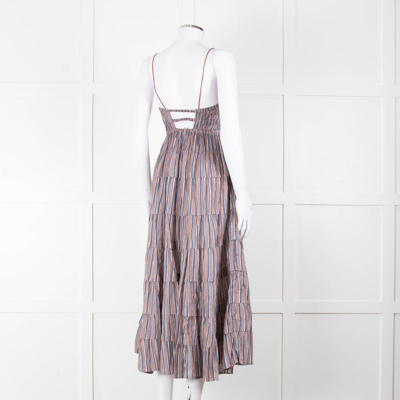 Free People Blue Lilac Striped Tiered Sleeveless Dress
