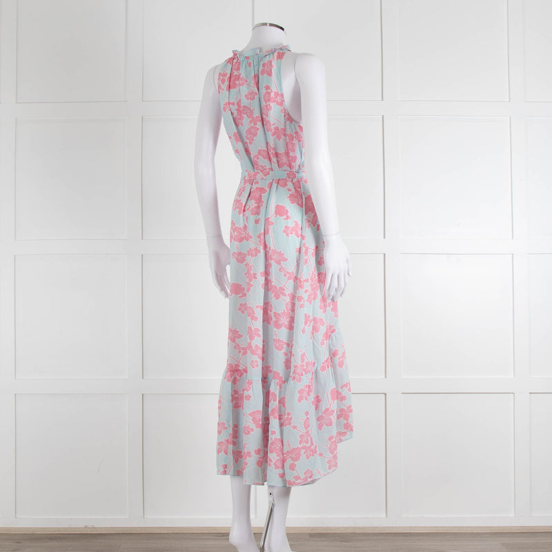 Heidi Klein Pale Blue Pink Floral Sleeveless Silk Belted Dress