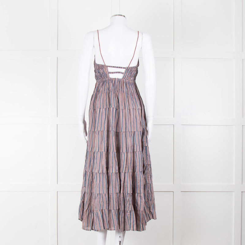 Free People Blue Lilac Striped Tiered Sleeveless Dress