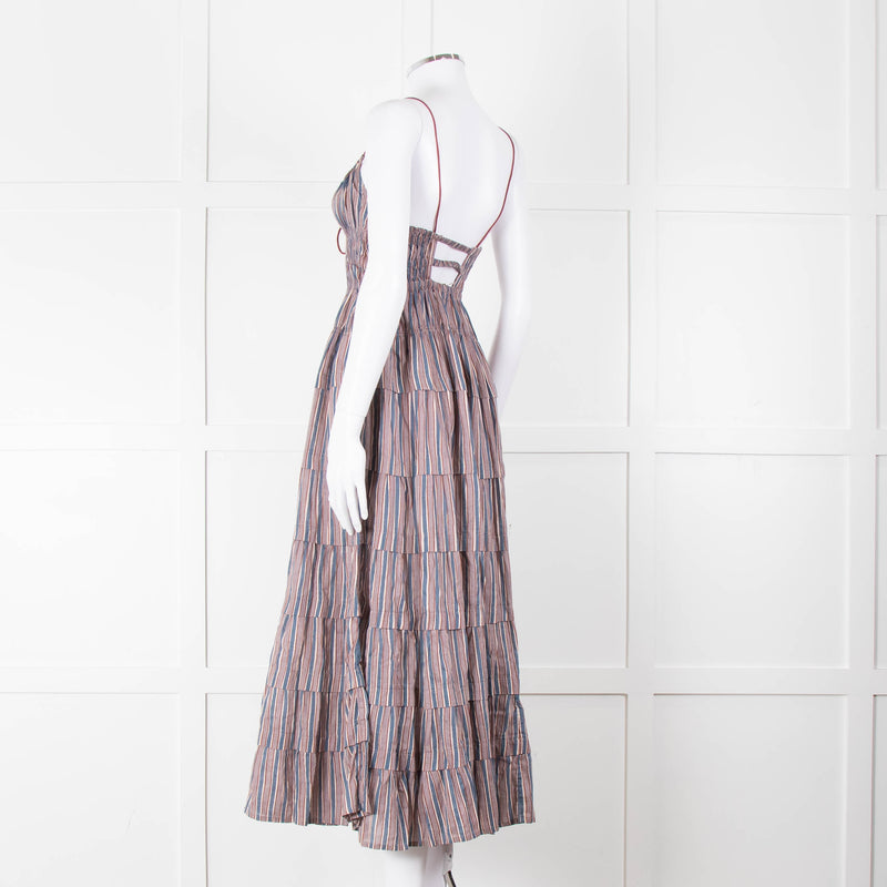 Free People Blue Lilac Striped Tiered Sleeveless Dress
