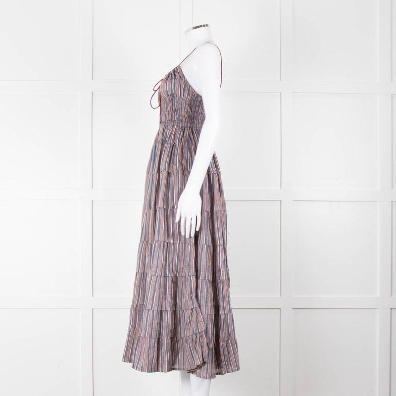 Free People Blue Lilac Striped Tiered Sleeveless Dress