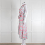 Heidi Klein Pale Blue Pink Floral Sleeveless Silk Belted Dress