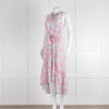 Heidi Klein Pale Blue Pink Floral Sleeveless Silk Belted Dress