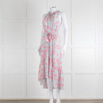 Heidi Klein Pale Blue Pink Floral Sleeveless Silk Belted Dress