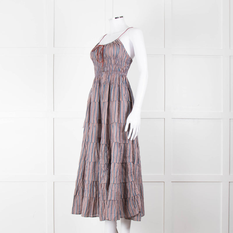 Free People Blue Lilac Striped Tiered Sleeveless Dress