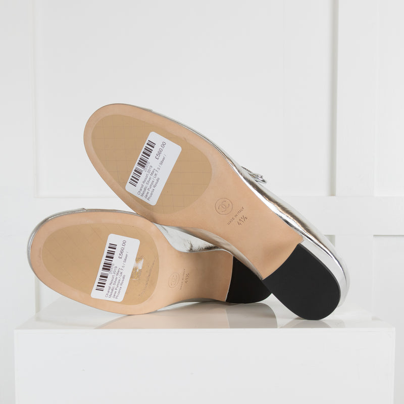Chanel Resort 2019 Metallic Silver Mary Jane Pumps