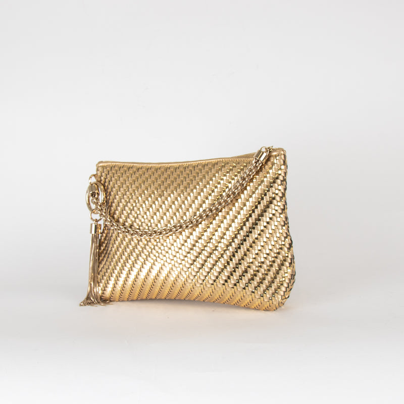 Jimmy Choo Gold Woven Tassle Clutch