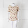 Sandro Cream Pink Floral Puffed Sleeve Belted Top