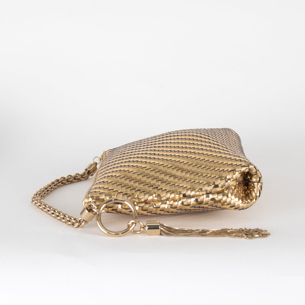 Jimmy Choo Gold Woven Tassle Clutch