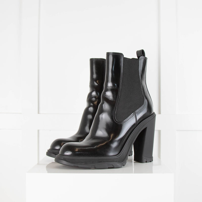 Alexander McQueen Black Rubber Heel Ankle Boot