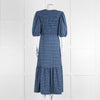 Ganni Blue Black Check Puff Sleeve Long Dress