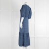 Ganni Blue Black Check Puff Sleeve Long Dress