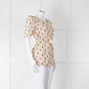 Sandro Cream Pink Floral Puffed Sleeve Belted Top