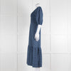 Ganni Blue Black Check Puff Sleeve Long Dress