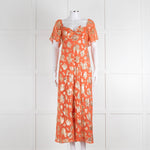 Rixo Orange Gold Lurex Flower Short Sleeve Dress