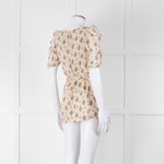 Sandro Cream Pink Floral Puffed Sleeve Belted Top
