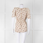 Sandro Cream Pink Floral Puffed Sleeve Belted Top