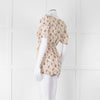 Sandro Cream Pink Floral Puffed Sleeve Belted Top