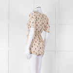 Sandro Cream Pink Floral Puffed Sleeve Belted Top